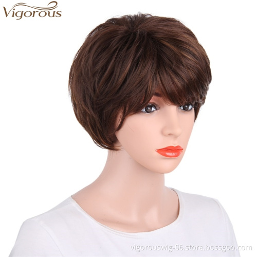Vigorous Short Pixie Cut Hair Synthetic Wigs for Women Heat Resistant Hairpieces Daily Fashion Wigs for European American Women